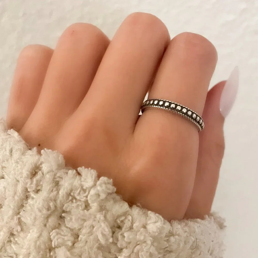 925 Sterling Silver Dainty Bead Ring Thin Ring Band Minimalist Ring Black